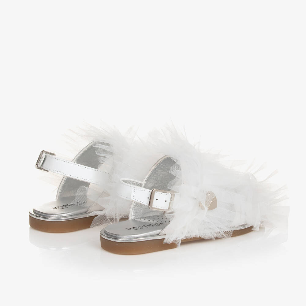 Monnalisa-Белые сандалии с рюшами из тюля для девочек | Childrensalon Outlet
