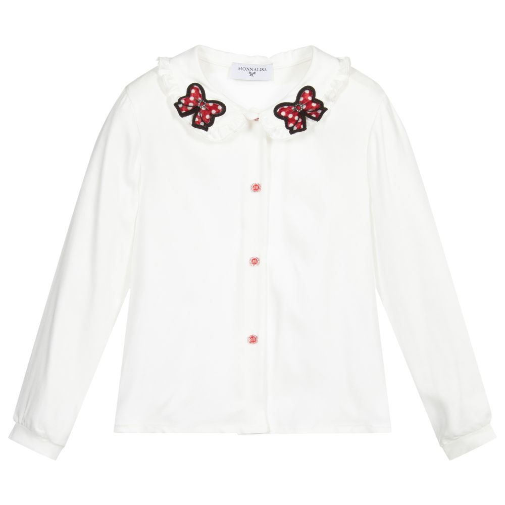Monnalisa - Белая блузка из вискозы для девочек | Childrensalon