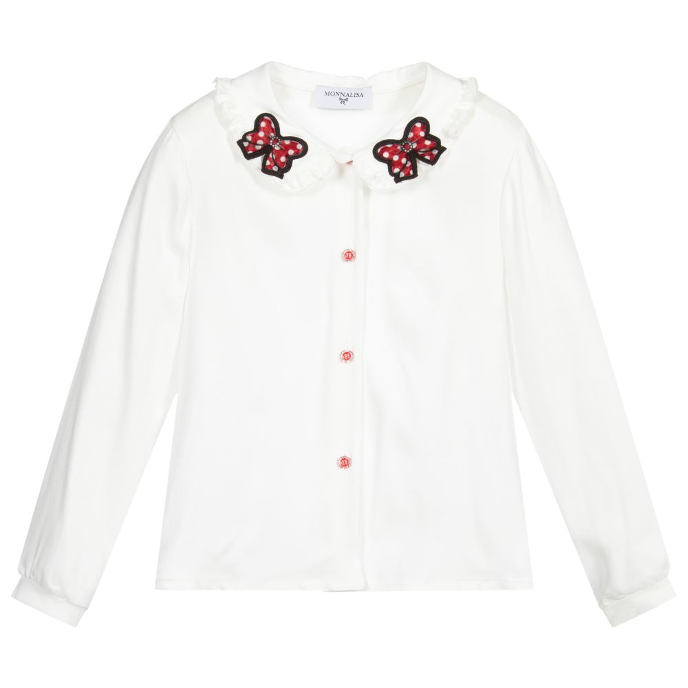 Monnalisa-Белая блузка из вискозы для девочек | Childrensalon Outlet