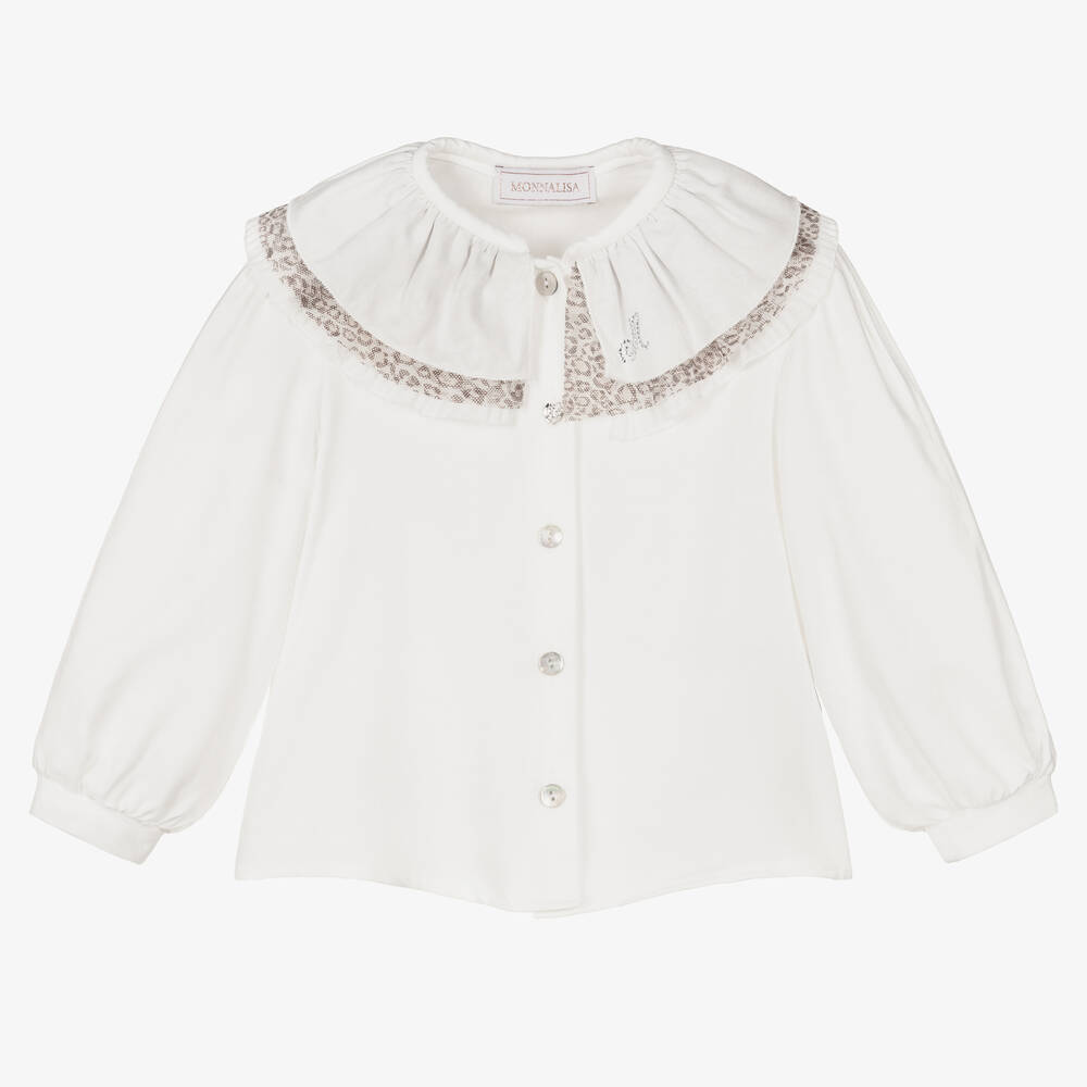 Monnalisa - Белая блузка из вискозы для девочек | Childrensalon