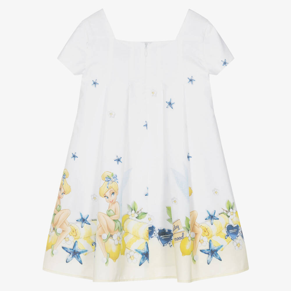 Monnalisa-Girls White & Yellow Cotton Tinkerbell Dress | Childrensalon Outlet