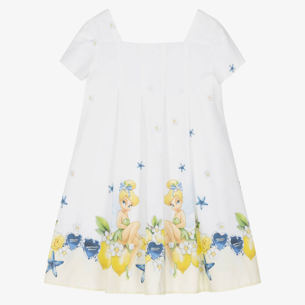 Monnalisa-Girls White & Yellow Cotton Tinkerbell Dress | Childrensalon Outlet