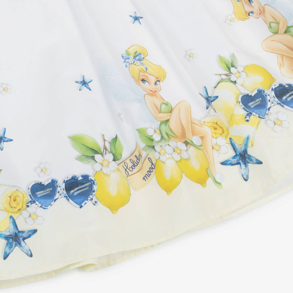 Monnalisa-Girls White & Yellow Cotton Tinkerbell Dress | Childrensalon Outlet