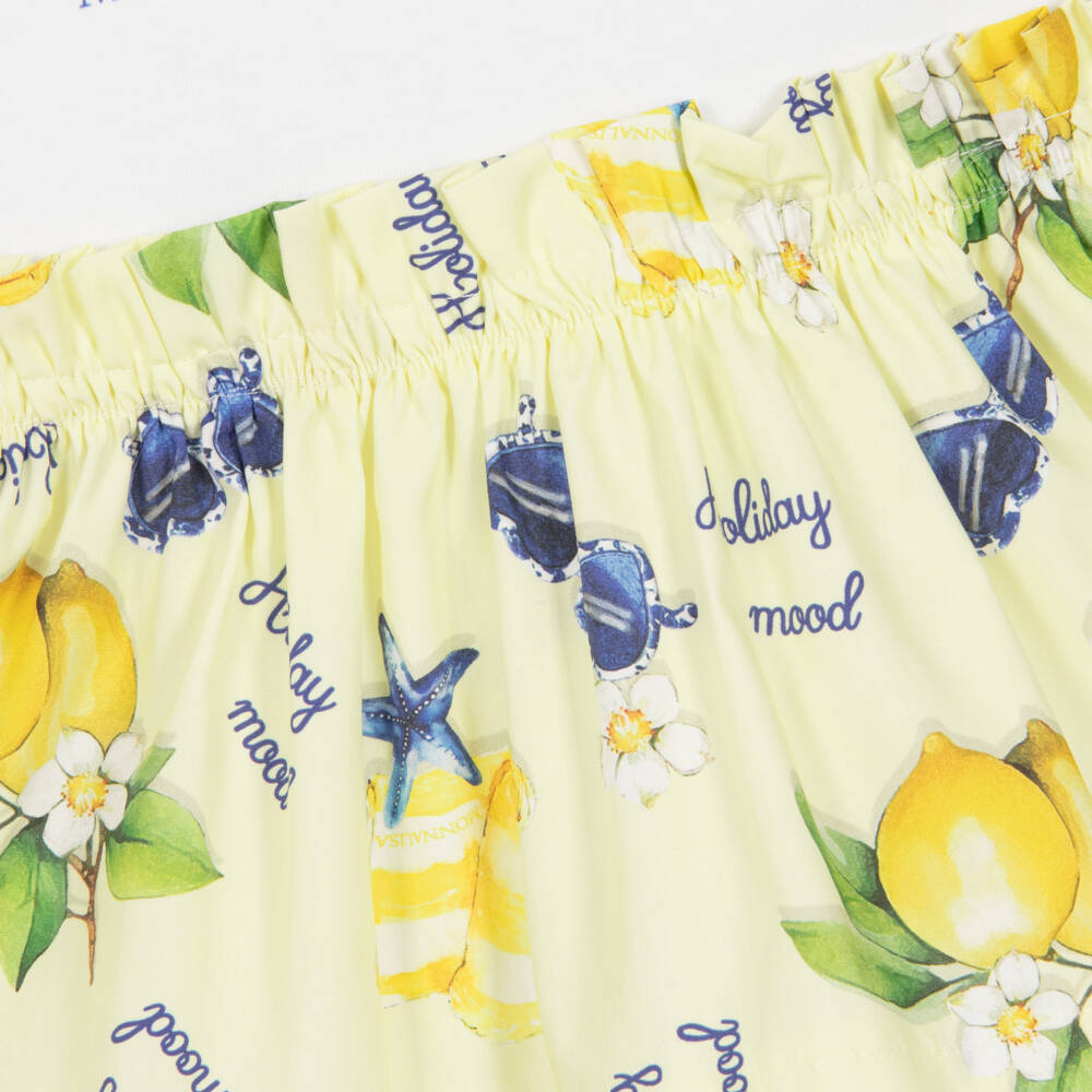 Monnalisa-Girls White & Yellow Lemon Print Dress | Childrensalon Outlet