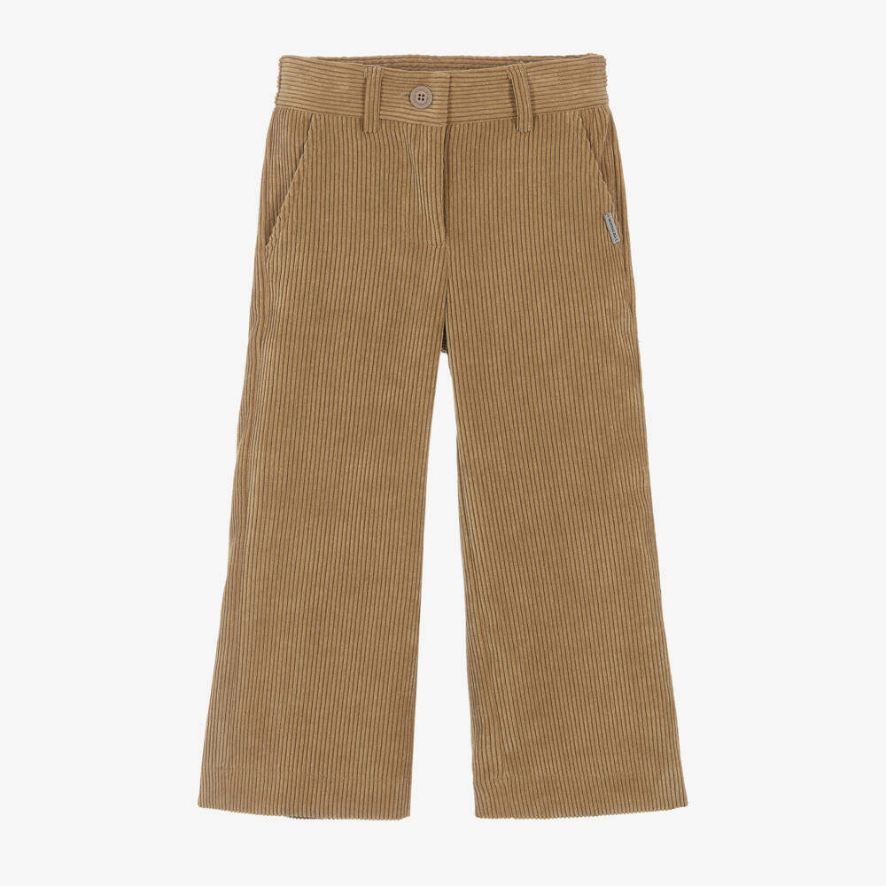 Monnalisa-Girls Wide-Leg Beige Corduroys | Childrensalon Outlet