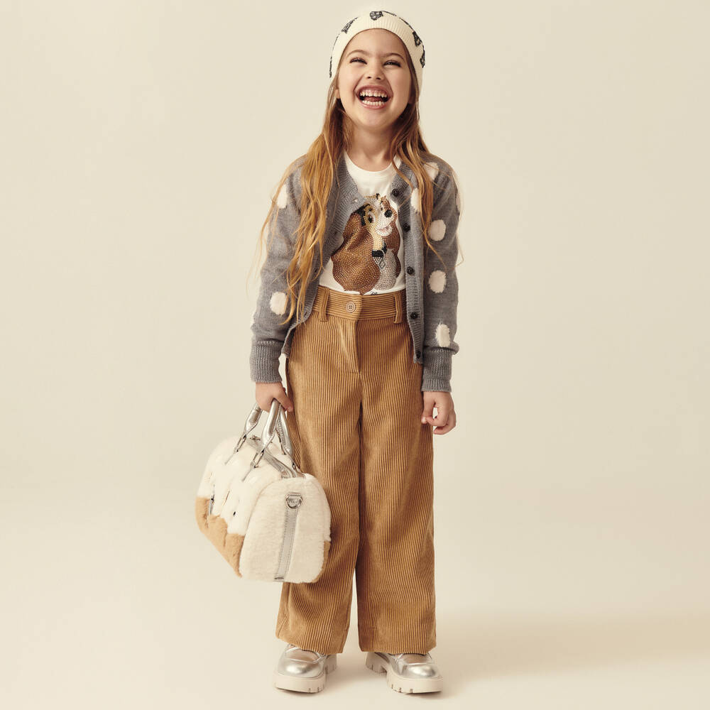 Monnalisa-Girls Wide-Leg Beige Corduroys | Childrensalon Outlet