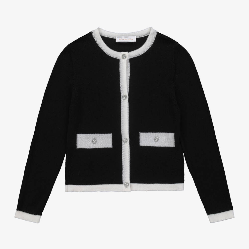 Monnalisa-Girls Wool Knit Cardigan in Black | Childrensalon Outlet