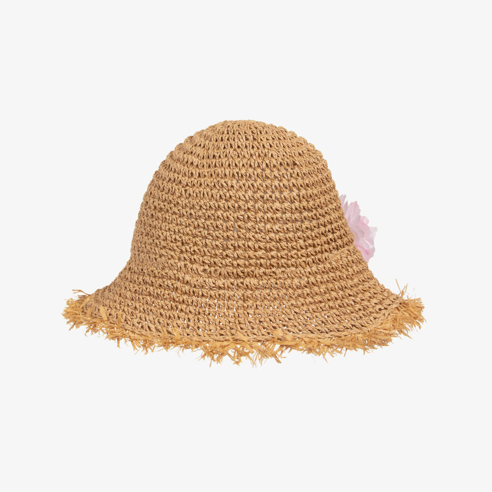 Monnalisa-Girls Woven Beige Raffia Hat | Childrensalon Outlet