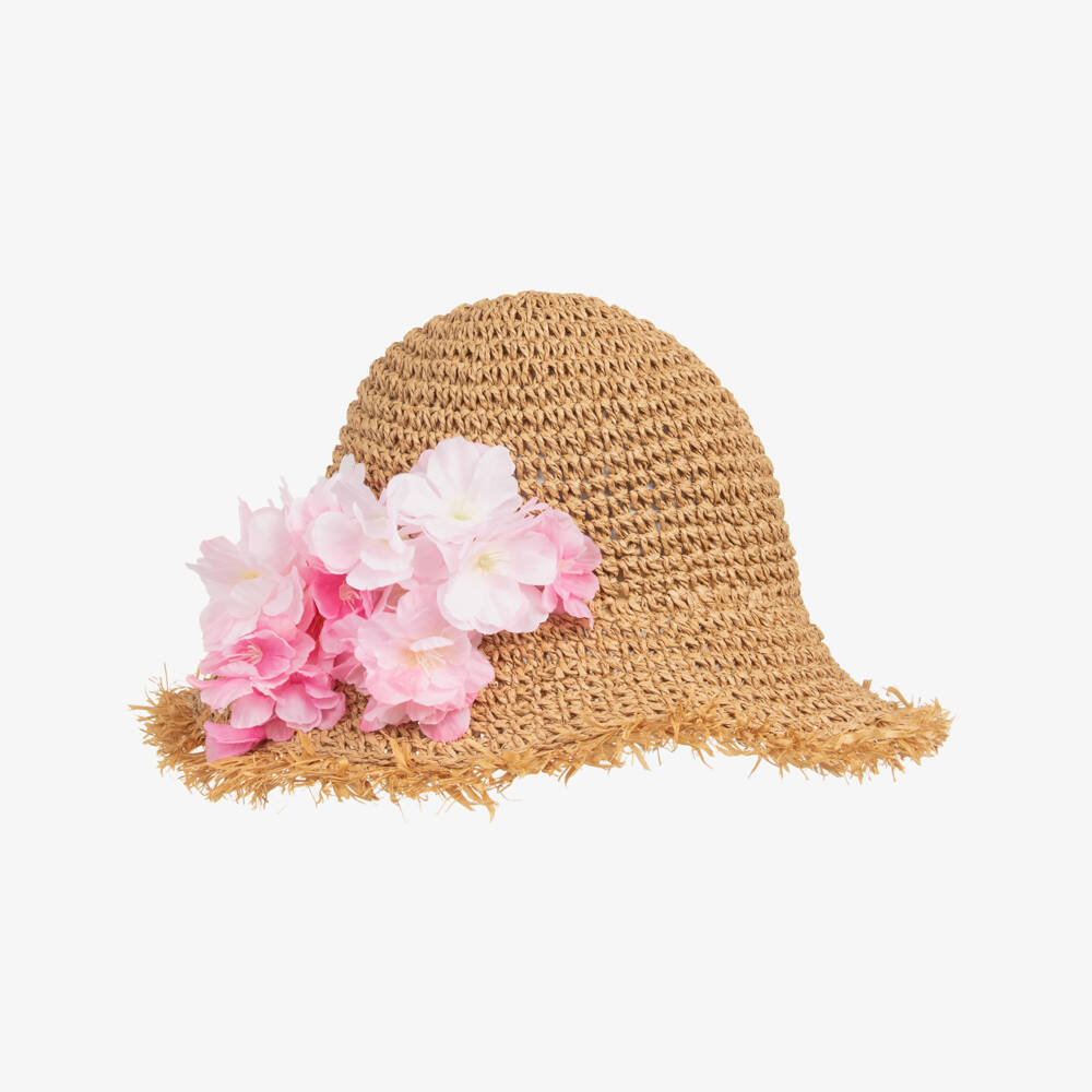 Monnalisa-Girls Woven Beige Raffia Hat | Childrensalon Outlet