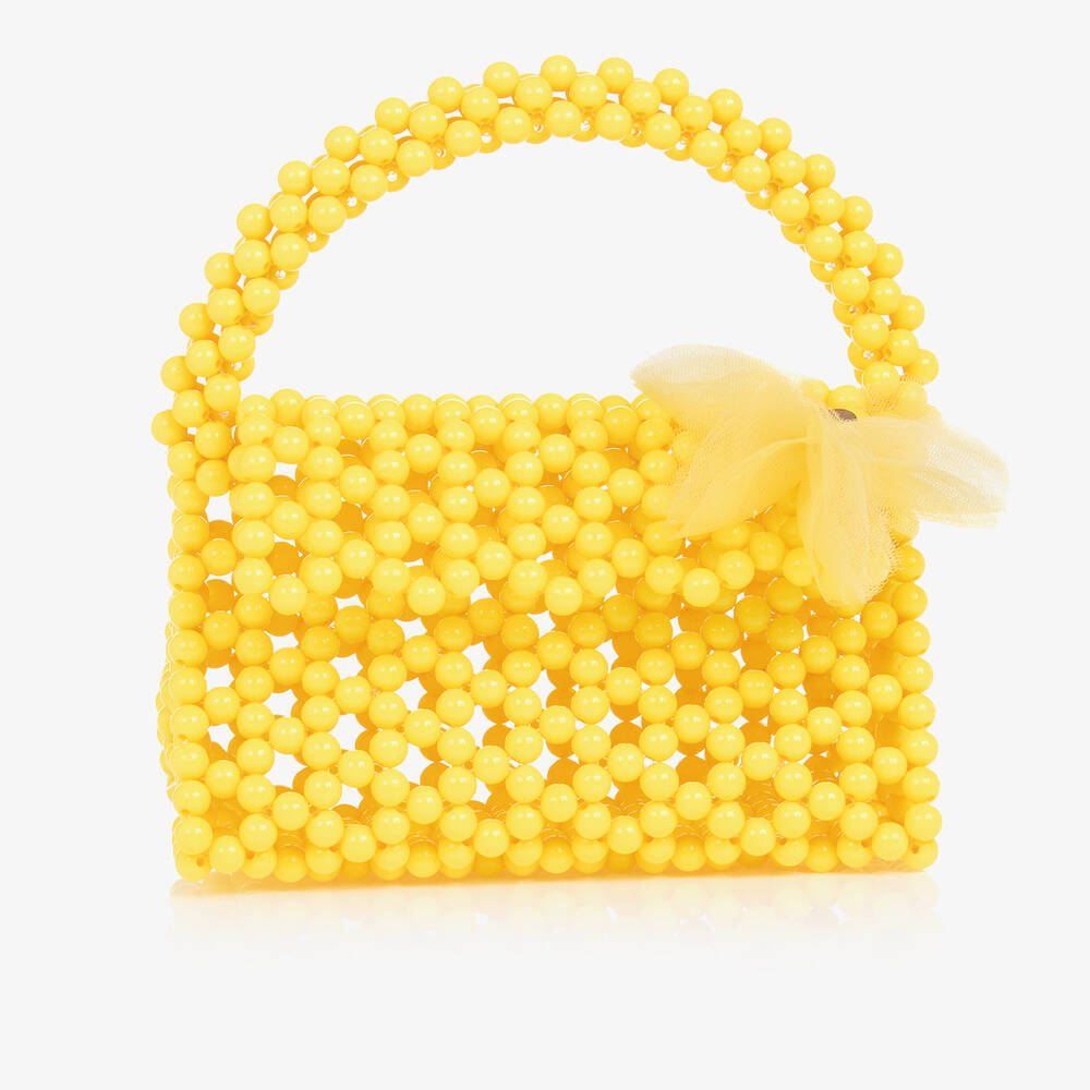 Monnalisa - Girls Yellow Beaded Handbag (19cm) | Childrensalon