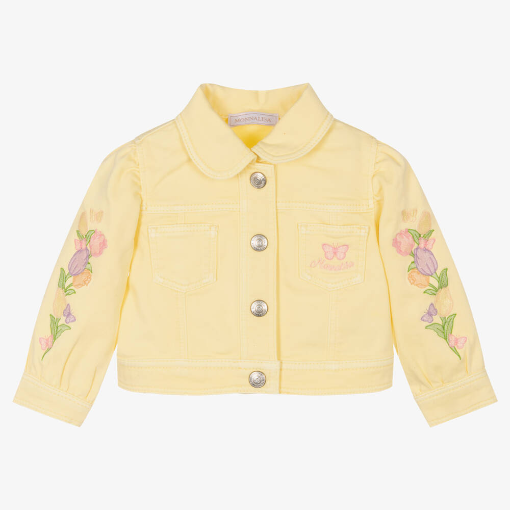 Girls Yellow Cotton Embroidered Jacket