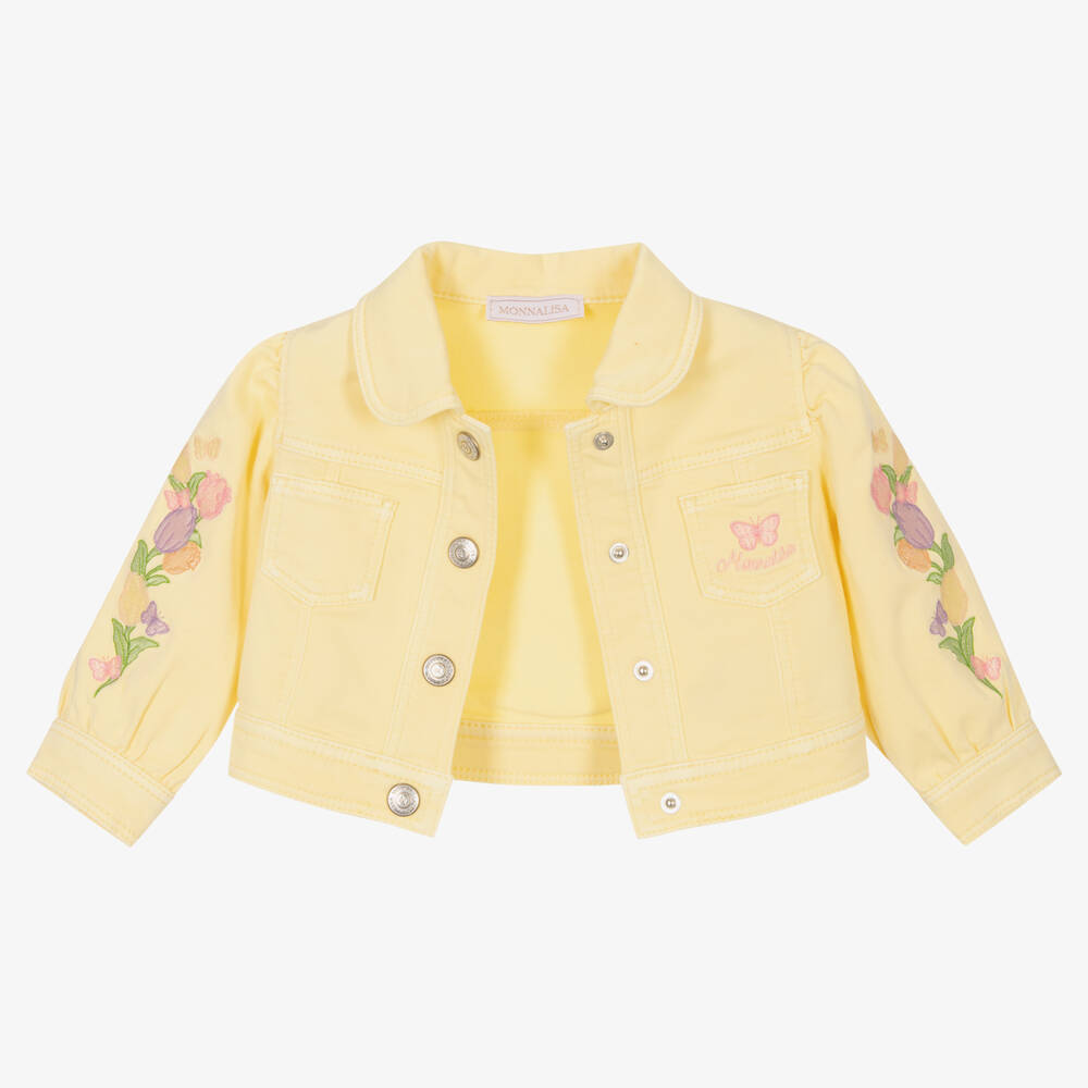 Monnalisa-Girls Yellow Cotton Embroidered Jacket | Childrensalon Outlet