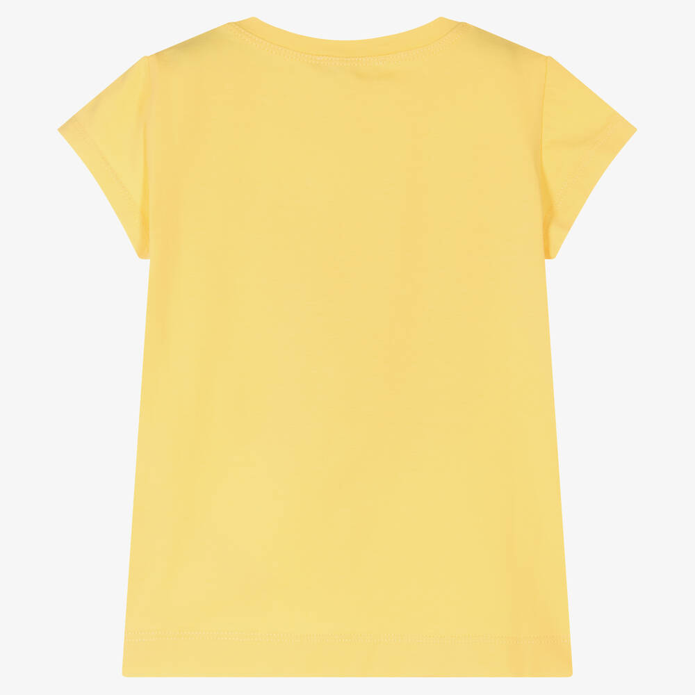 Monnalisa-Желтая хлопковая футболка с сердцем из пайеток | Childrensalon Outlet