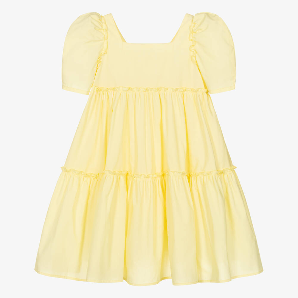 Monnalisa-Girls Yellow Cotton Tiered Dress | Childrensalon Outlet