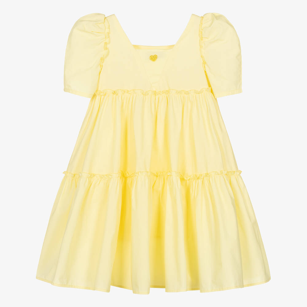 Monnalisa-Желтое многоярусное платье из хлопка для девочек | Childrensalon Outlet