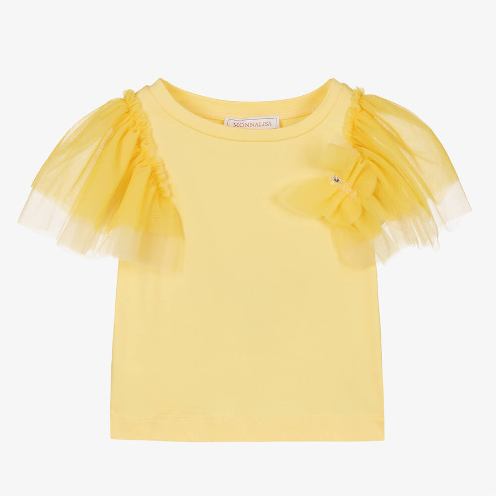 Monnalisa - Haut jaune en coton et tulle fille | Childrensalon