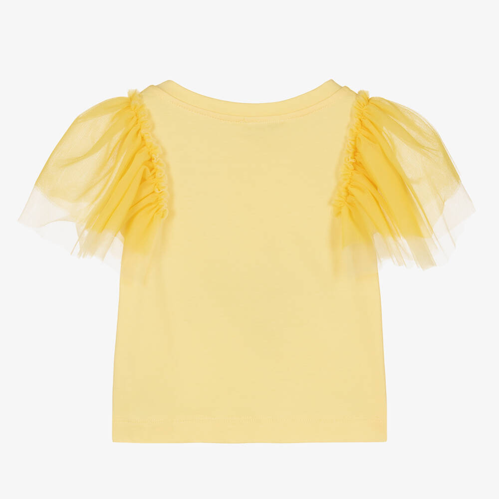 Monnalisa-توب قطن جيرسي مزين بتول لون أصفر للبنات | Childrensalon Outlet