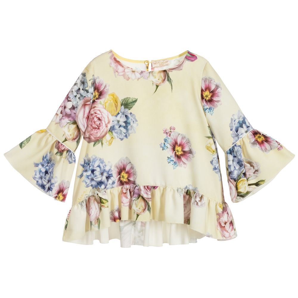 Monnalisa Шик-Girls Yellow Floral Blouse  | Childrensalon Outlet