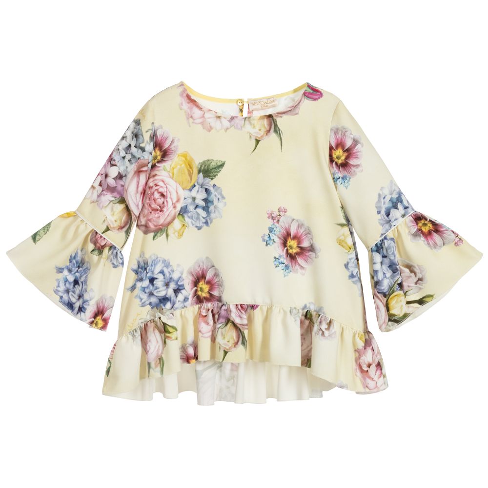 Monnalisa Chic - Girls Yellow Floral Blouse  | Childrensalon