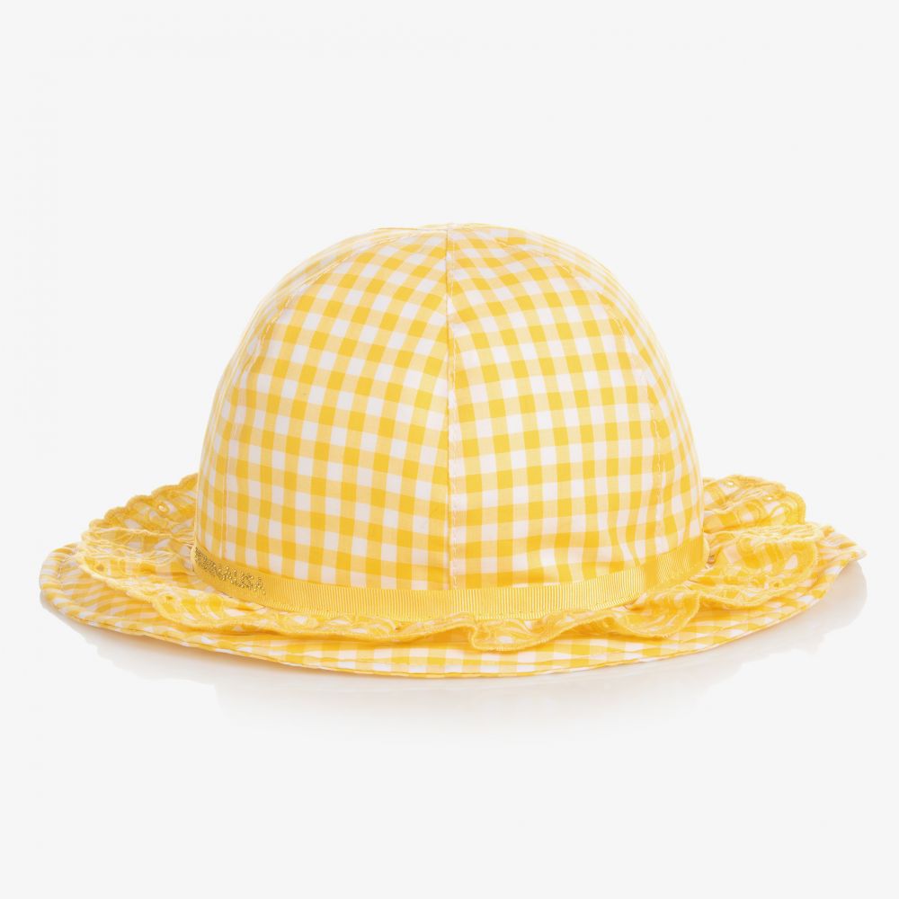 Monnalisa - قبعة قطن لون أصفر وأبيض للبنات | Childrensalon
