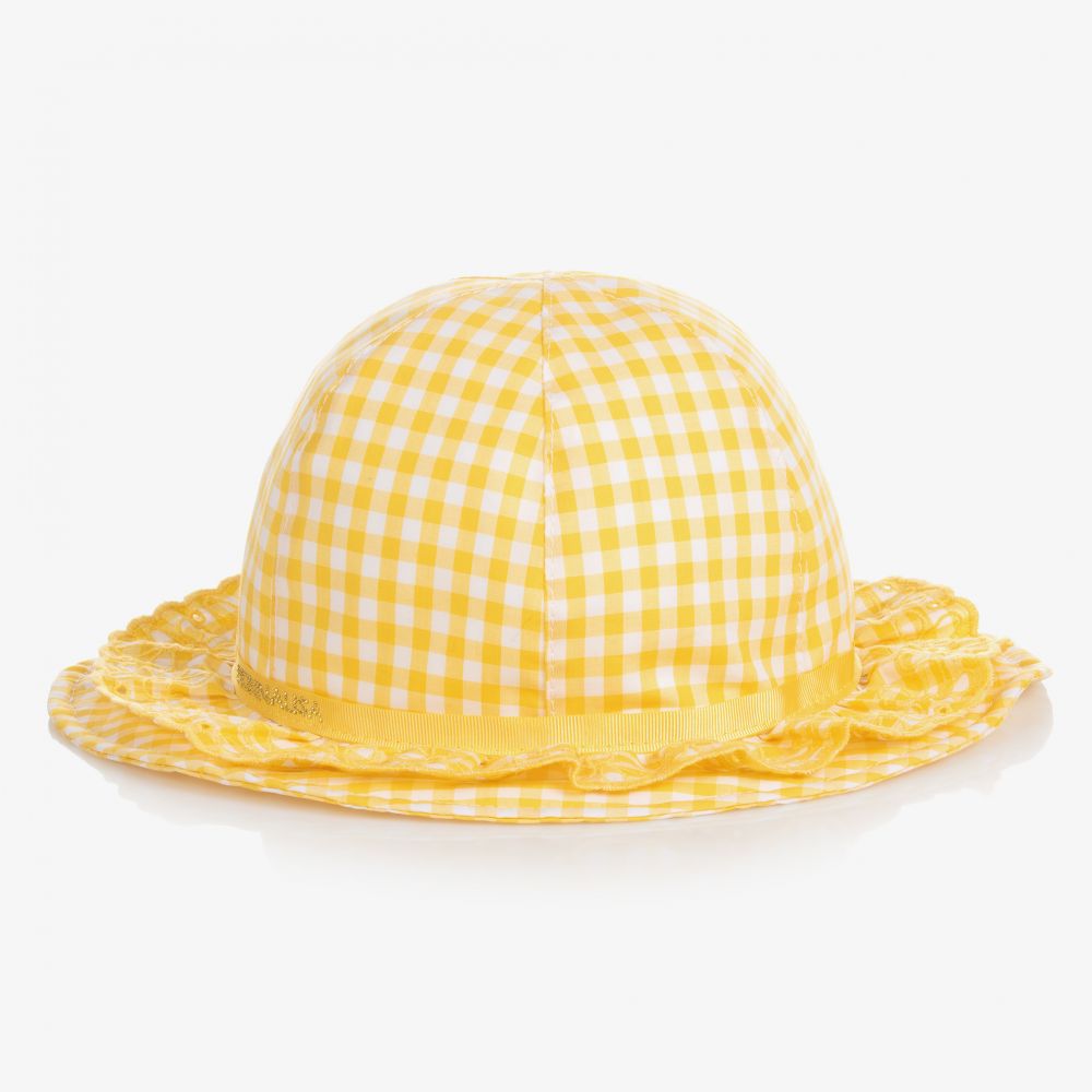 Monnalisa - Girls Yellow Gingham Hat | Childrensalon