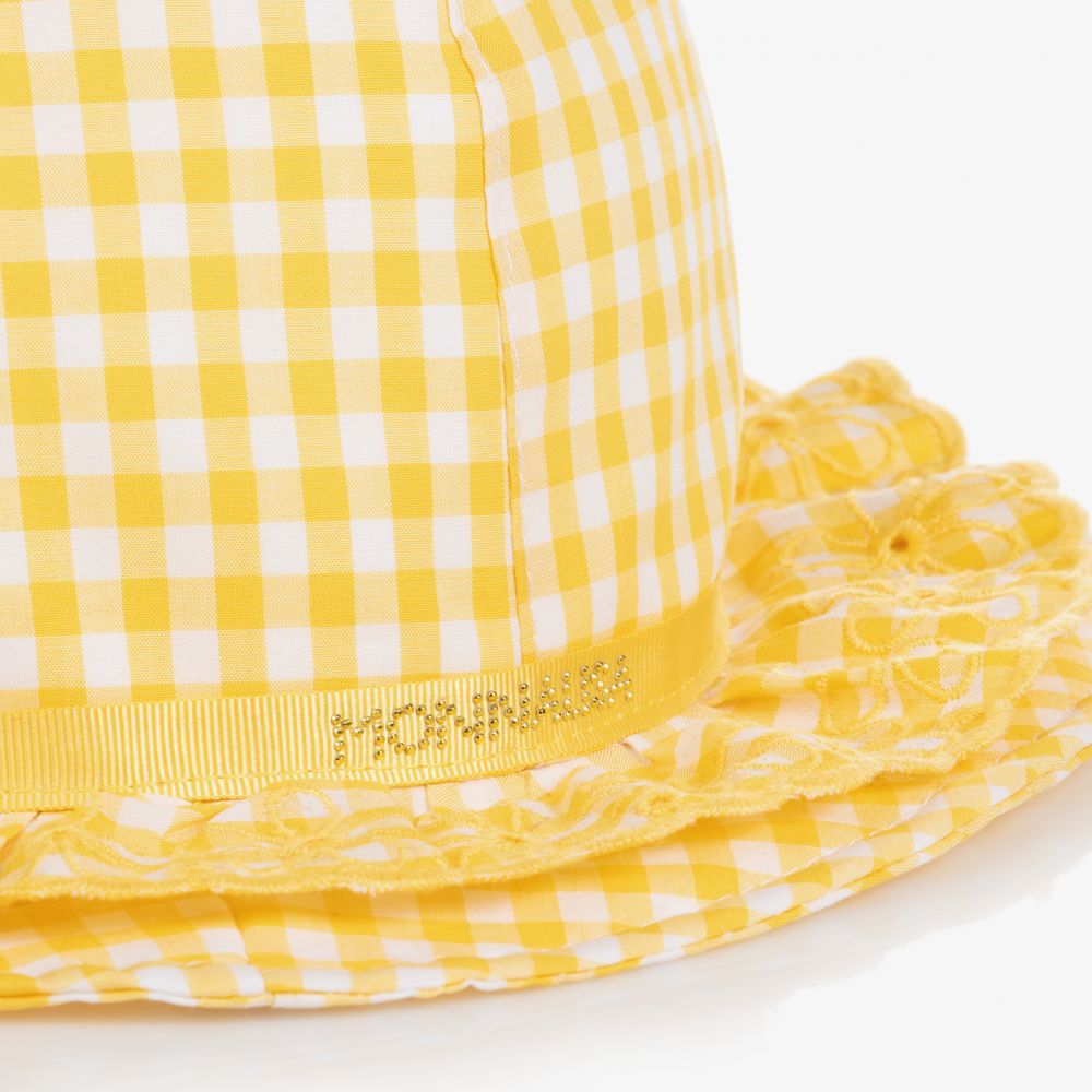 Monnalisa-Girls Yellow Gingham Hat | Childrensalon Outlet