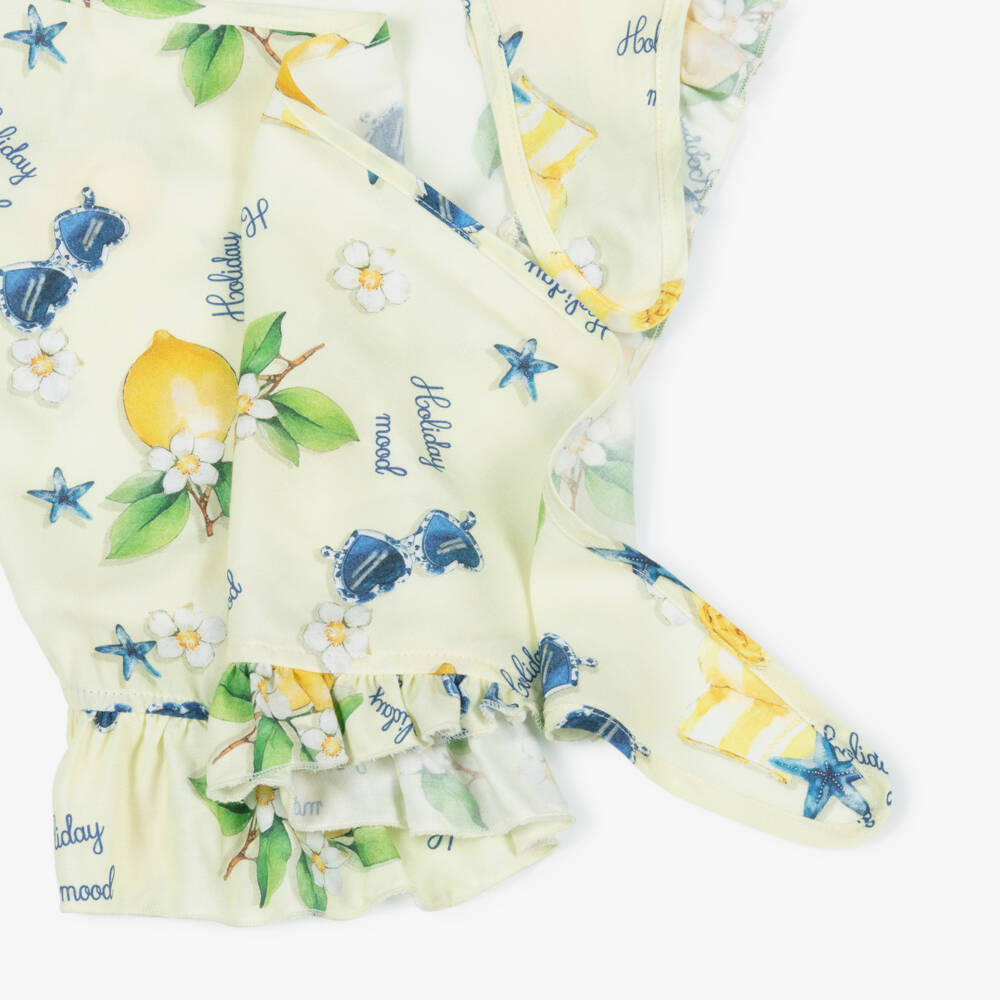 Monnalisa-Girls Yellow Holiday Print Sarong Beach Skirt | Childrensalon Outlet