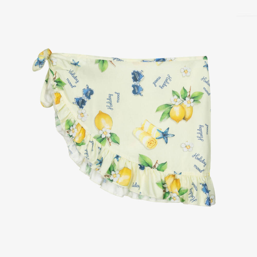 Monnalisa-Girls Yellow Holiday Print Sarong Beach Skirt | Childrensalon Outlet