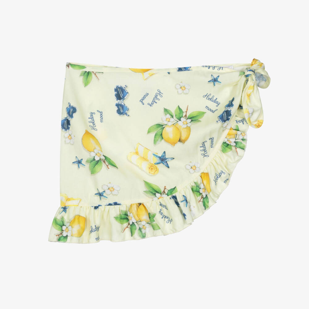 Monnalisa-Girls Yellow Holiday Print Sarong Beach Skirt | Childrensalon Outlet