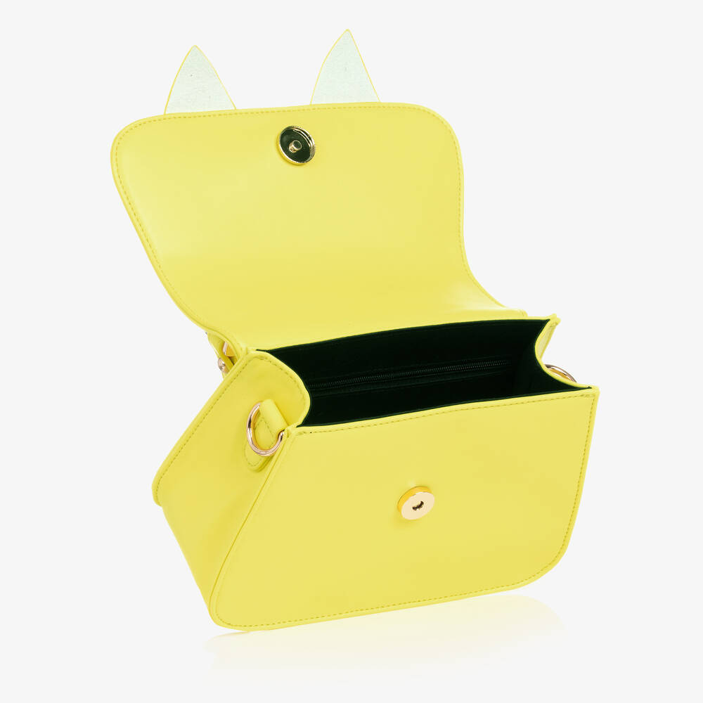 Monnalisa-Girls Yellow Leather Bow Handbag (21cm)  | Childrensalon Outlet