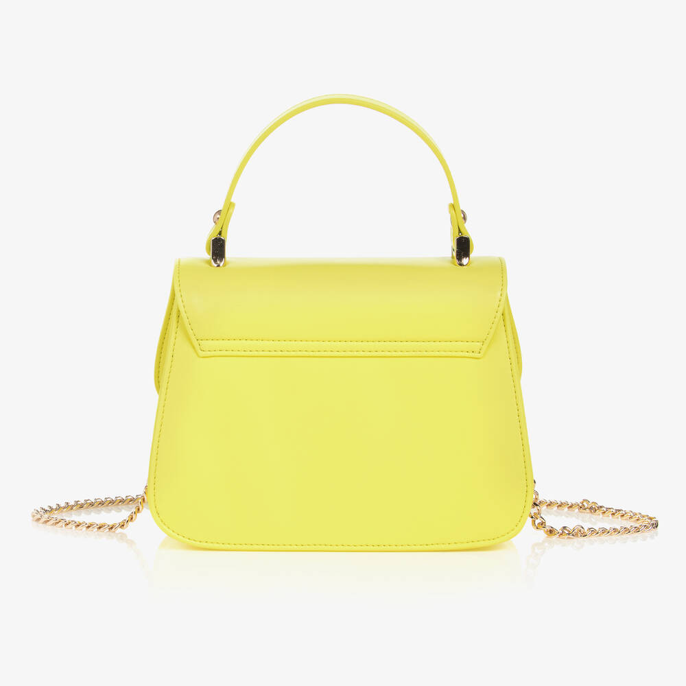 Monnalisa-Girls Yellow Leather Bow Handbag (21cm)  | Childrensalon Outlet