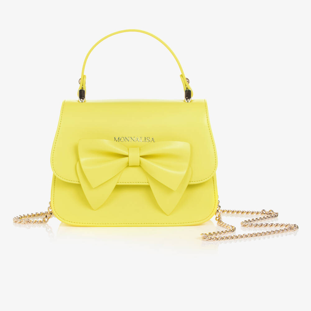 Monnalisa - Girls Yellow Leather Bow Handbag (21cm)  | Childrensalon