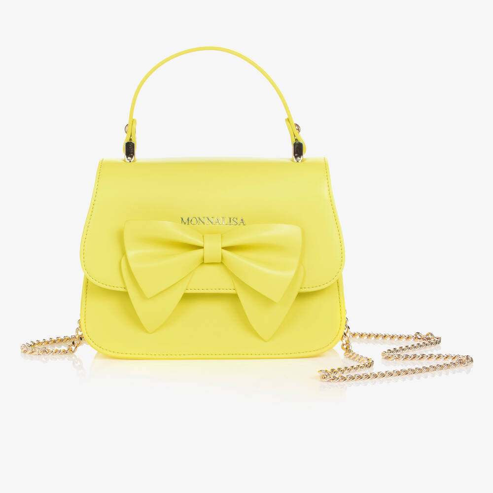 Monnalisa - Sac à main cuir jaune nœud (21 cm)  | Childrensalon