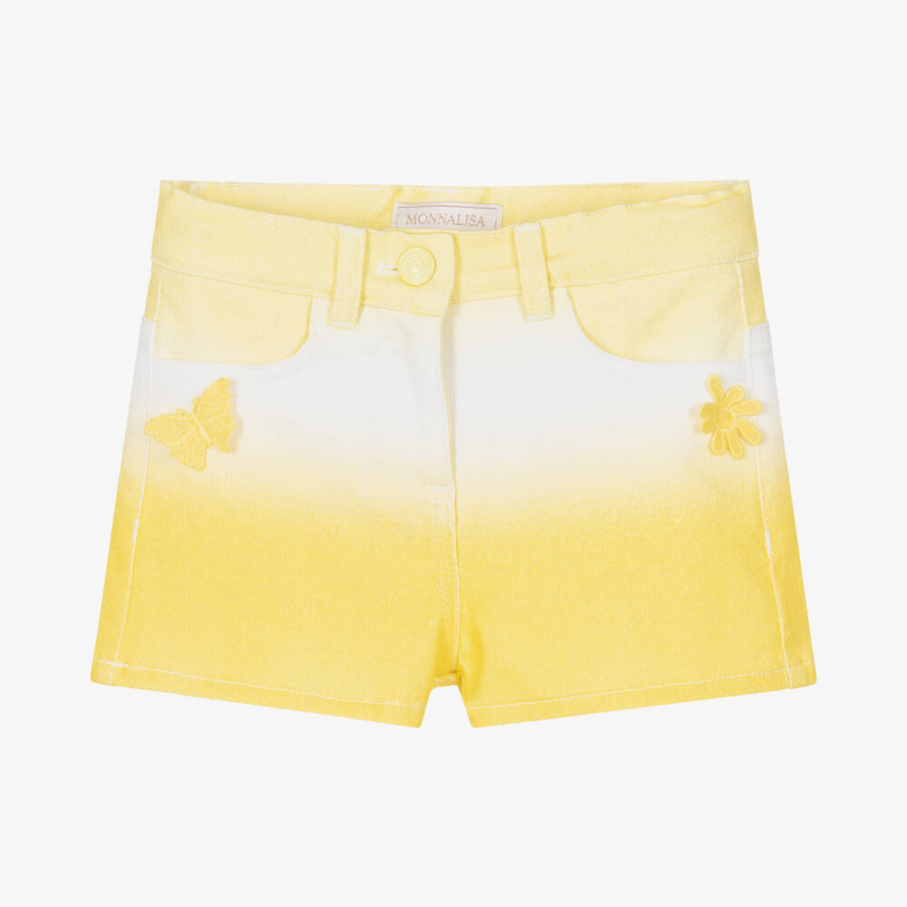 Monnalisa-Girls Yellow Ombré Denim Shorts | Childrensalon Outlet