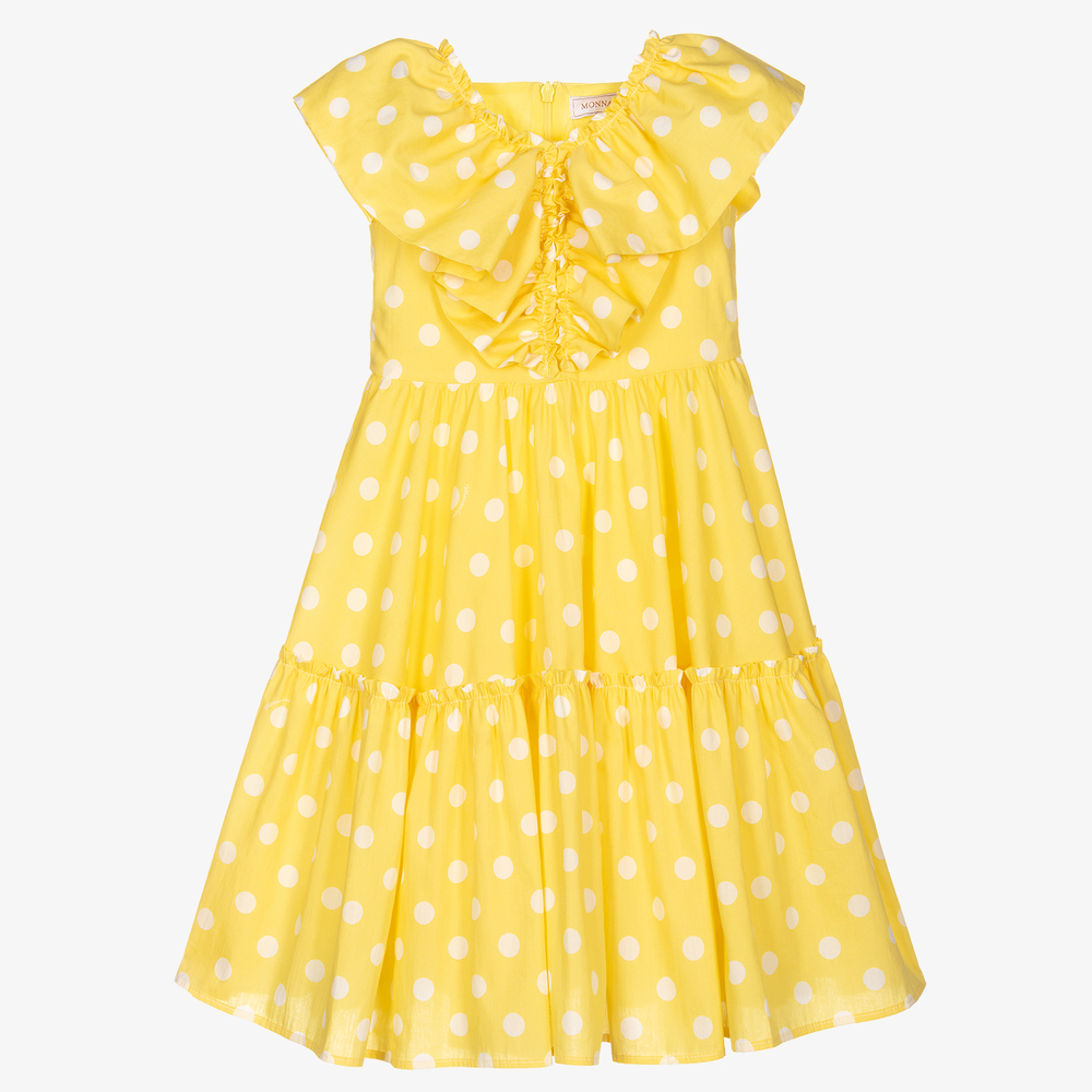 Monnalisa - Girls Yellow Polka Dot Dress | Childrensalon