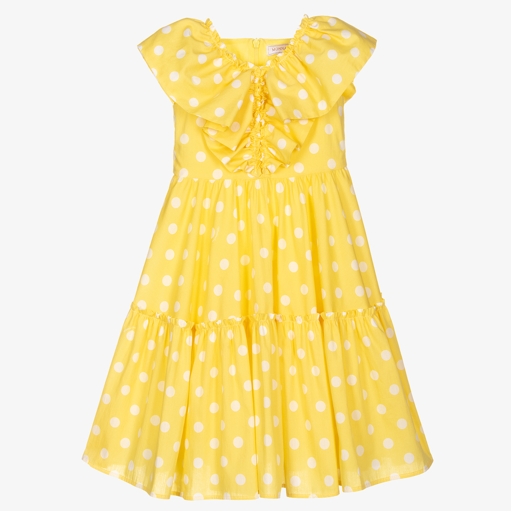 Monnalisa Girls Yellow Polka Dot Dress Childrensalon Outlet