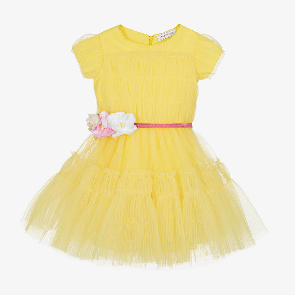 Monnalisa Girls Yellow Tulle Dress Childrensalon Outlet