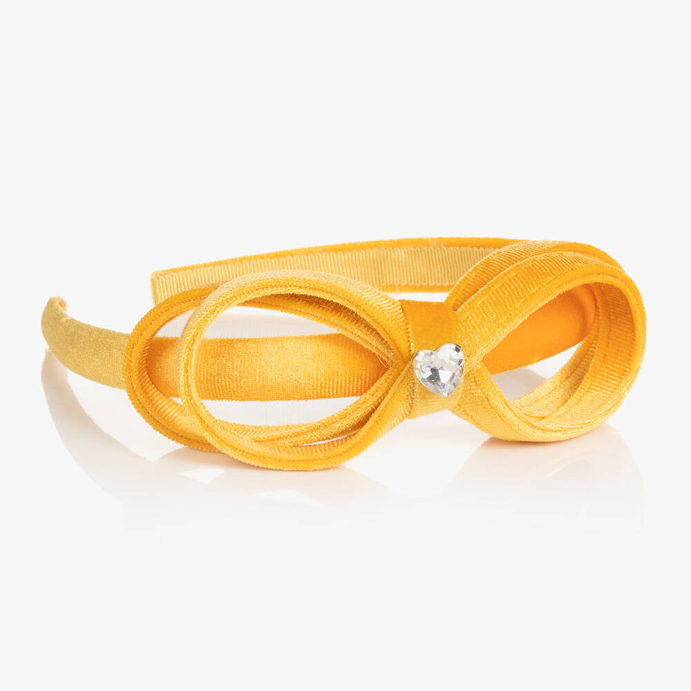 Monnalisa-Желтый бархатный ободок с бантиком | Childrensalon Outlet