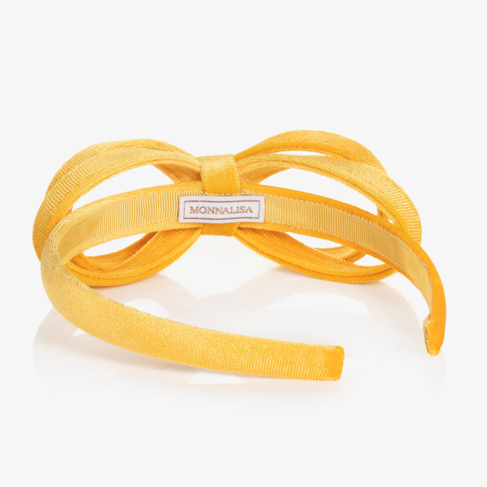 Monnalisa-Желтый бархатный ободок с бантиком | Childrensalon Outlet