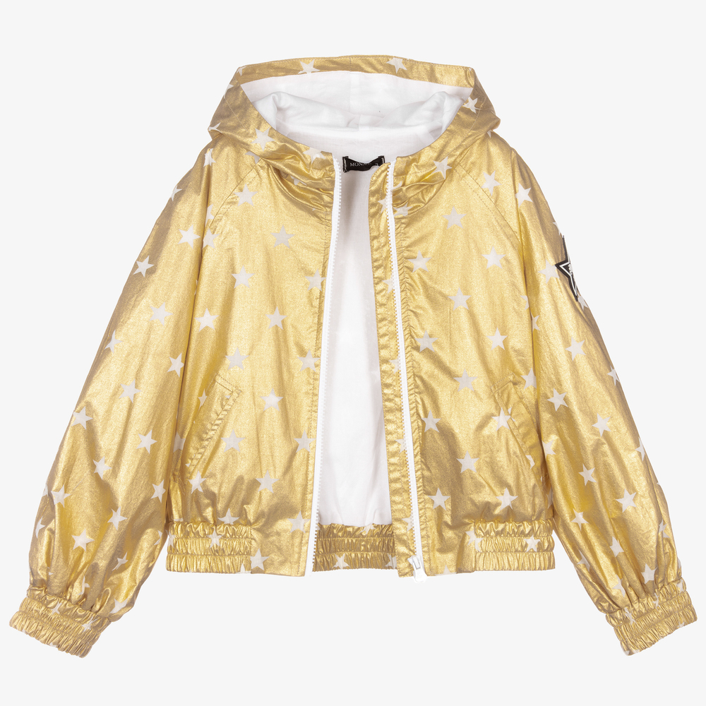 Monnalisa-Gold Cotton Hooded Jacket  | Childrensalon Outlet