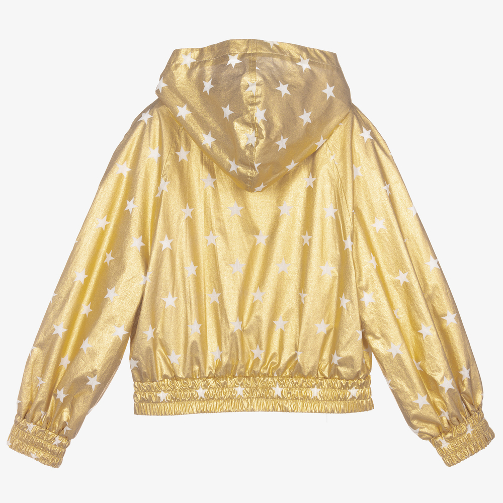 Monnalisa-Gold Cotton Hooded Jacket  | Childrensalon Outlet