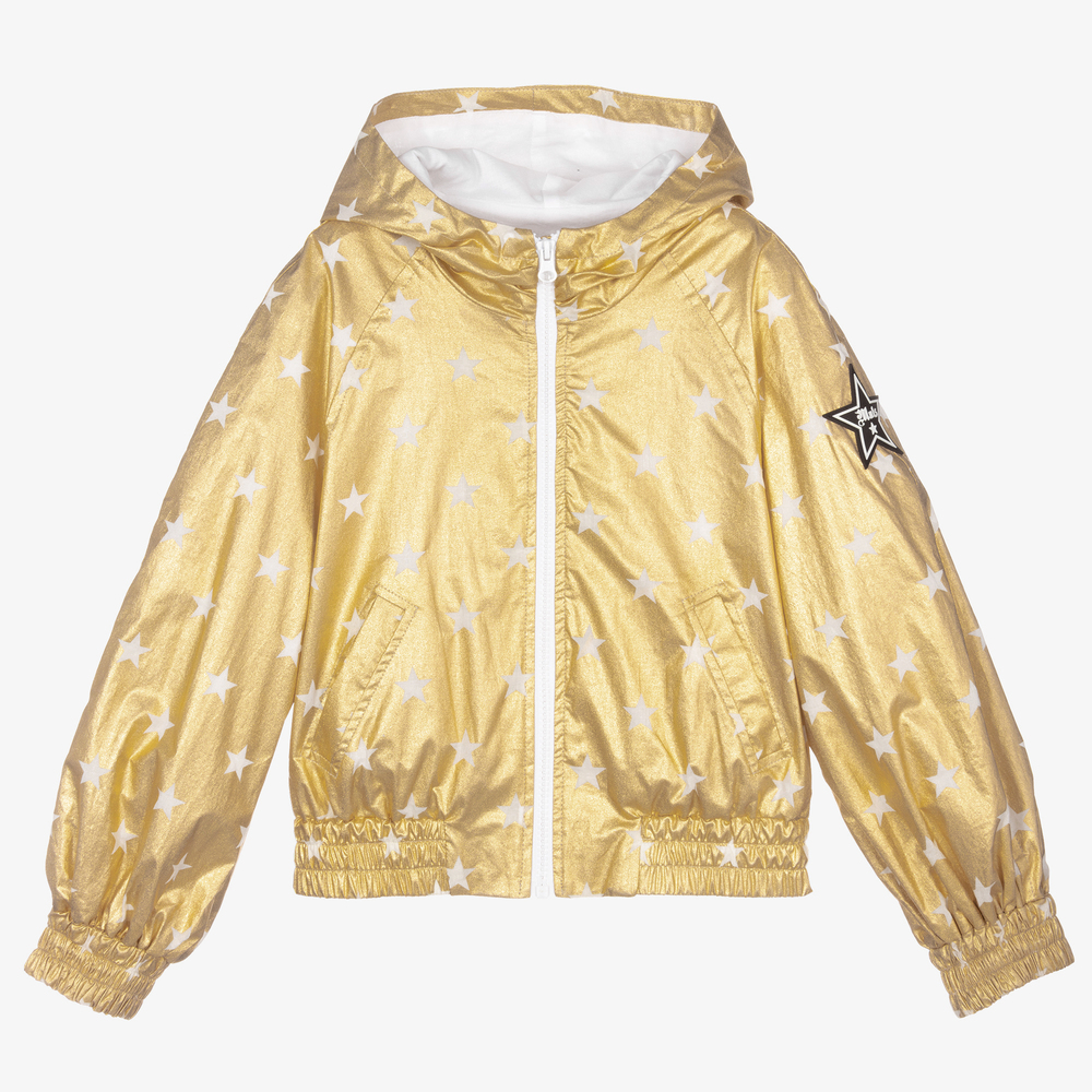 Monnalisa - Gold Cotton Hooded Jacket  | Childrensalon