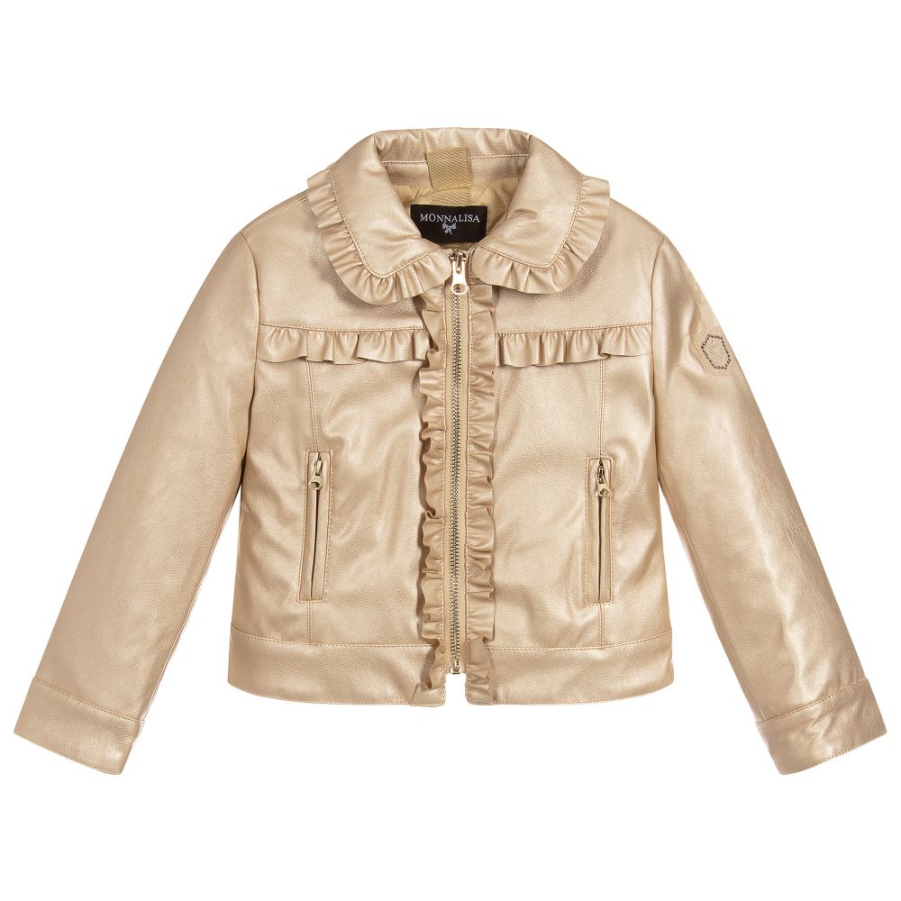 Monnalisa - Gold Faux Leather Jacket | Childrensalon