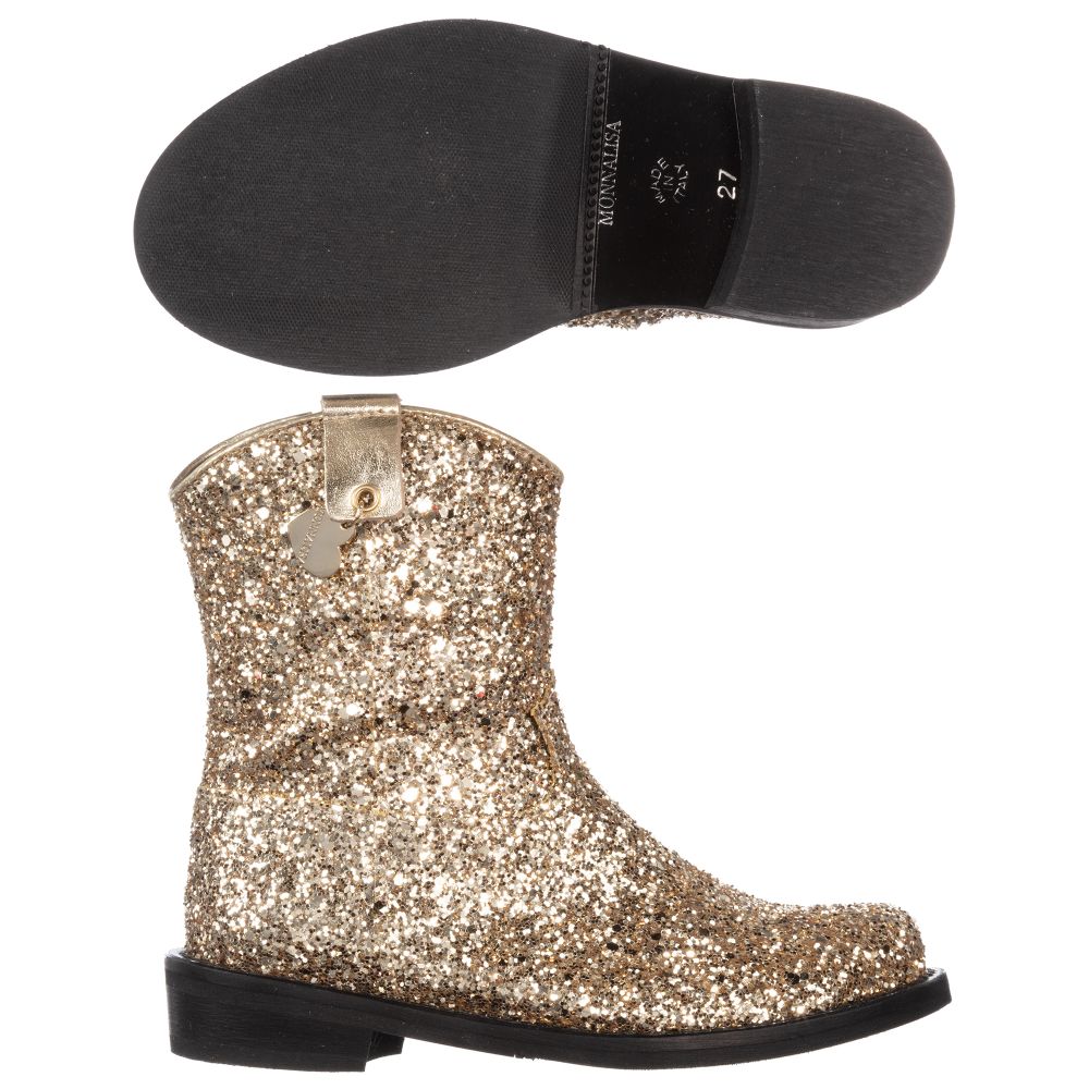 Monnalisa Gold Glittery Boots Childrensalon Outlet
