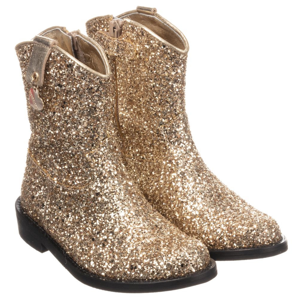 Monnalisa - Gold Glittery Boots | Childrensalon