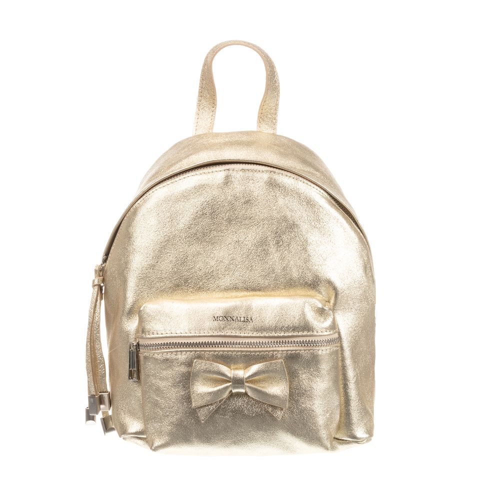 Monnalisa - حقيبة ظهر جلد لون ذهبي متاليك للبنات (28سم) | Childrensalon