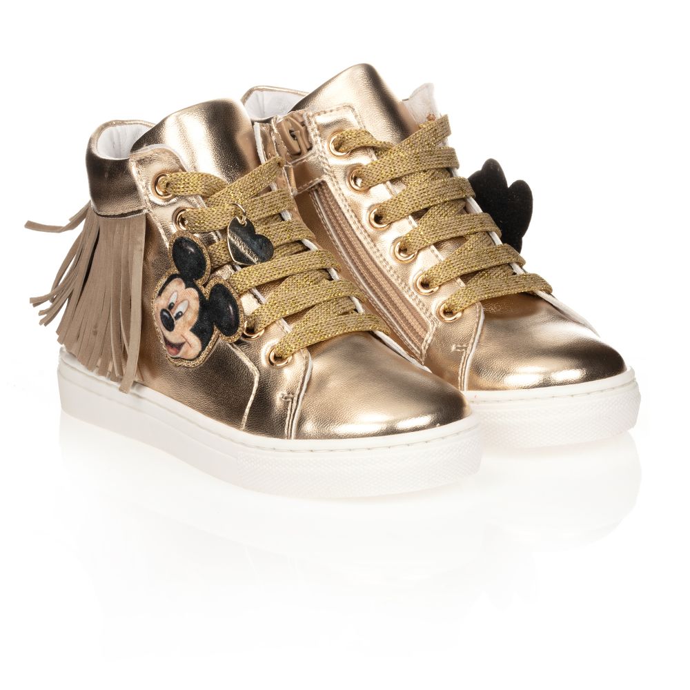 Monnalisa - Gold Mickey Mouse Trainers | Childrensalon