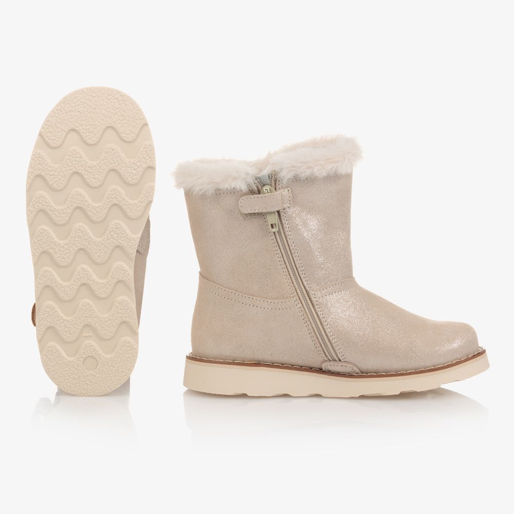 موناليزا-بوت جلد شامواه لون بيج ذهبي للبنات | Childrensalon Outlet