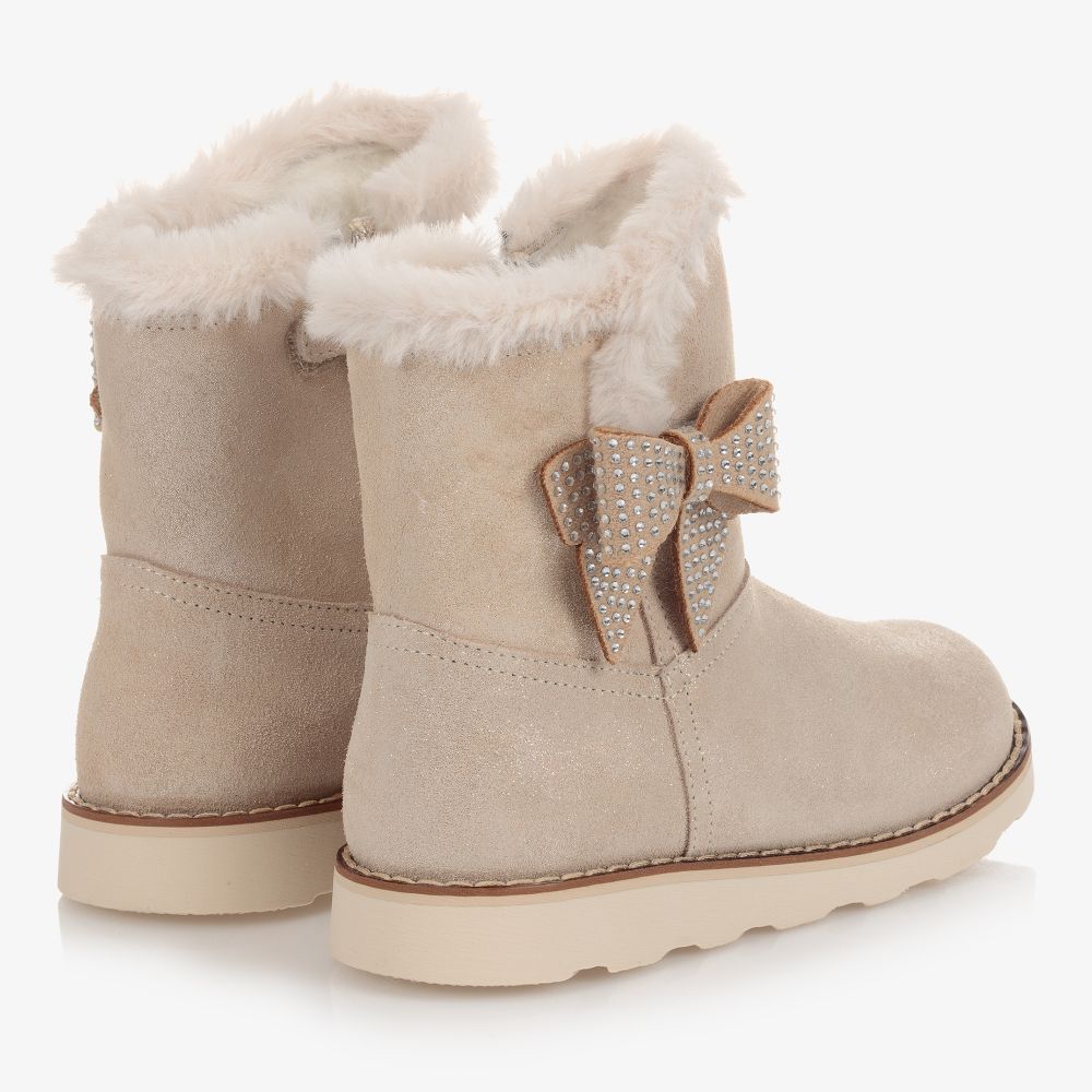 موناليزا-بوت جلد شامواه لون بيج ذهبي للبنات | Childrensalon Outlet