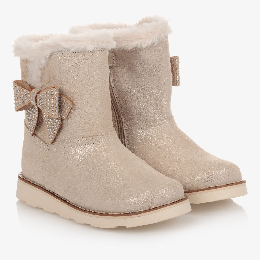 Monnalisa - Gold Suede Leather Boots | Childrensalon